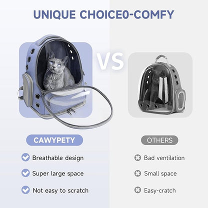 Cawypety Cat Backpack Carrier, Breathable Cat Carrier Large Space Bubble Pet Backpack for Kitty Small Dog up to 12lbs, Transparent & Foldable Pet Carrier for Travel Hiking (Blue