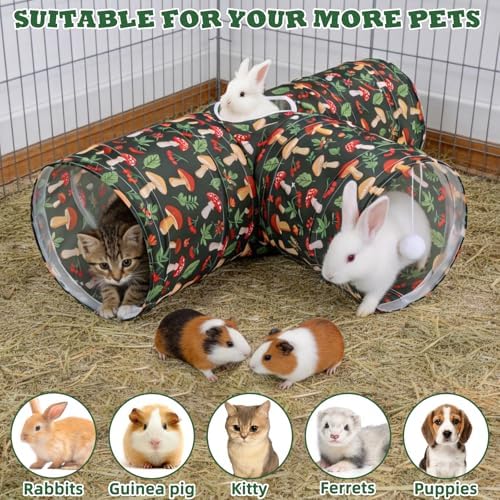 BWOGUE Bunny Tunnels & Tubes, 3-Way Collapsible Rabbit Hideout for Bunnies