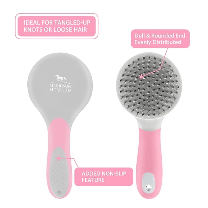 Harrison Howard Horse Mane and Tail Brush - Professional Equestrian Detangler Non-Slip Brush - Pink