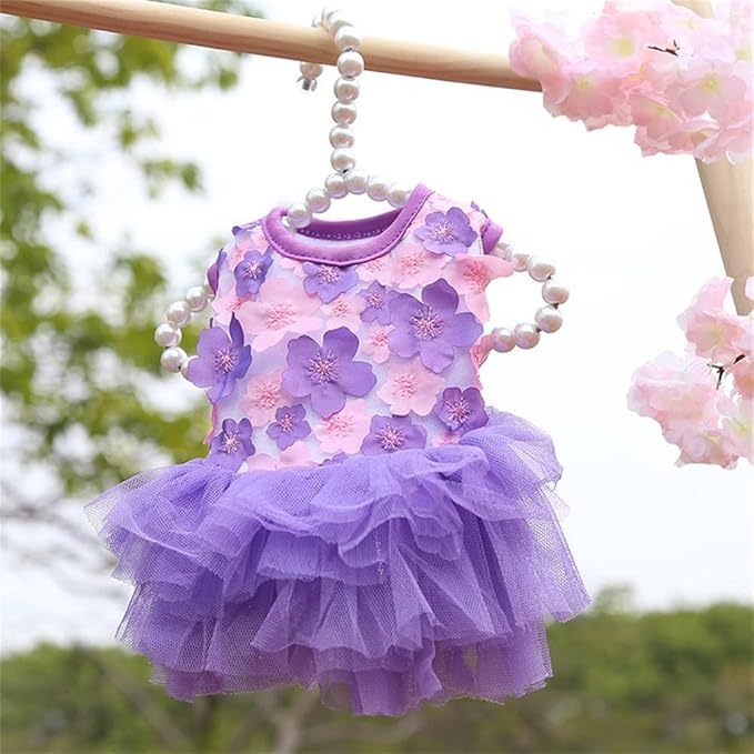 Dog Dresses, Fashion Pet Dog Clothes, Striped Mesh Puppy Dogs Princess Dresses (Purple/Pink(4pack), Medium)