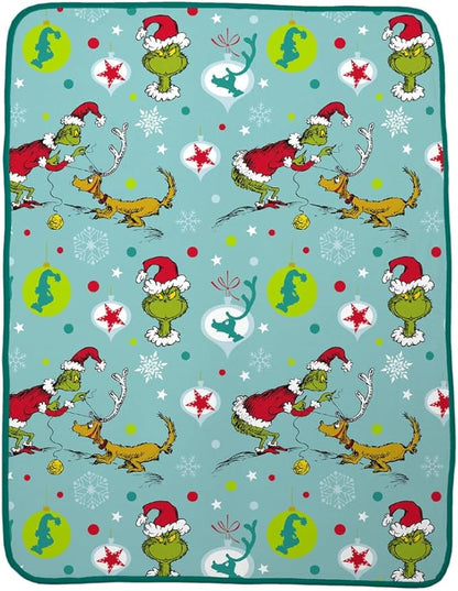 Franco Collectibles The Grinch by Dr. Seuss Holiday Christmas Super Soft Cozy Plush Throw, 40 in x 50 in, (Officially Licensed Product)