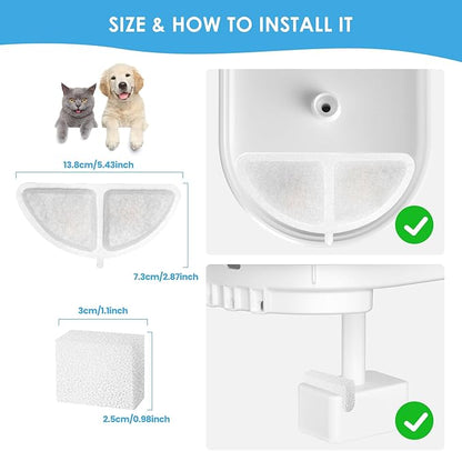 subteenmate Wireless Cat Water Fountain Filters Set, 10 Filters & 2 Pre-Filter Sponges for 3L/101oz Automatic Water Pet Fountain