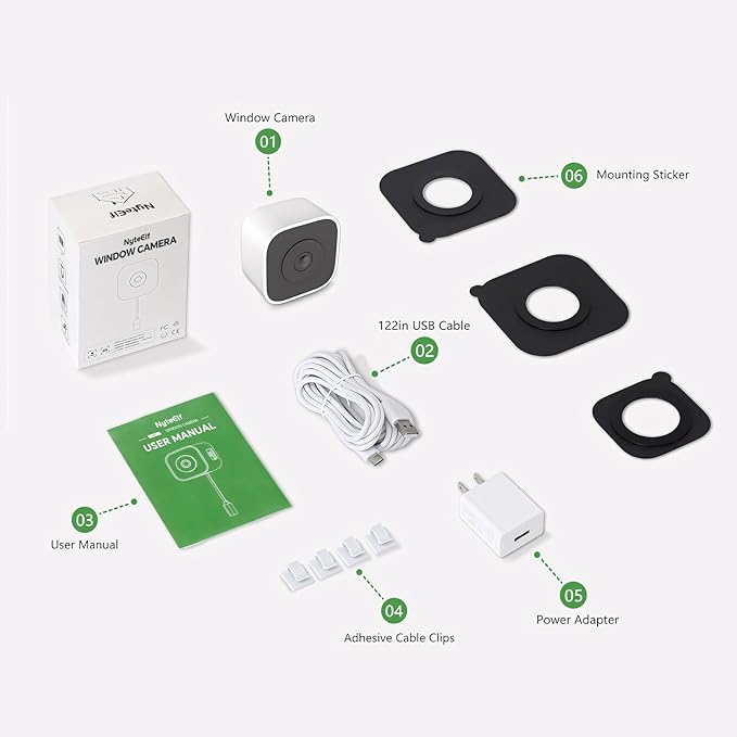 2K Window Cameras for Home Security- 2.4Ghz WiFi Window Camera,Color Night Vision,Human Detection,24/7 Recording, Easy & Quick Install（White）