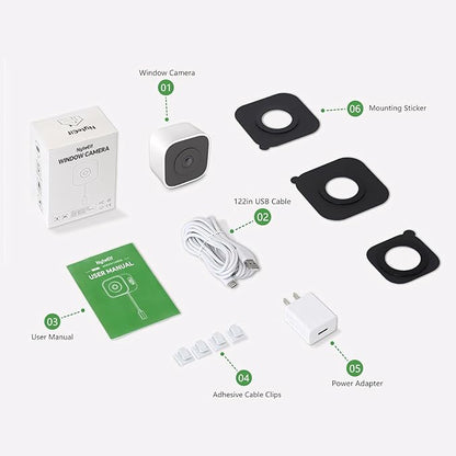 2K Window Cameras for Home Security- 2.4Ghz WiFi Window Camera,Color Night Vision,Human Detection,24/7 Recording, Easy & Quick Install（White）