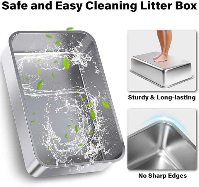 2Pack XL Stainless Steel Litter Box with Lid, Metal Cat Litter Box with Covered, Easy Clean Non Stick No Smell