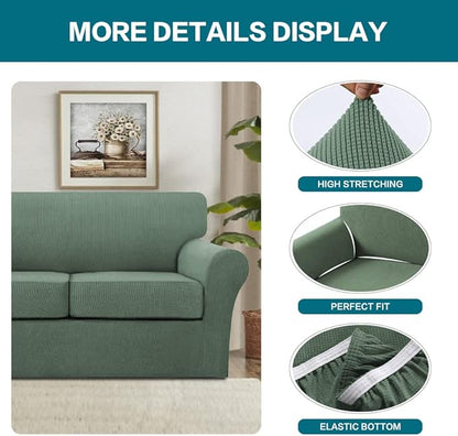 Turquoize 4 Piece Sofa Covers for 3 Cushion Couch Sofa Slipcover Soft Couch Cover for Dogs-Washable Sofa Furniture Covers with 3 Individual Large Cushion Covers, Feature Fabric (XL Sofa, Loden Frost)