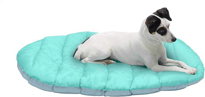 Furhaven Outdoor Travel Dog Bed for Small Dogs w/ Carry Bag, Washable & Foldable, Great for Crates & Kennels - Trail Pup Travel Pillow Mat w/ Stuff Sack Bag - Aqua/Granite Gray, Small