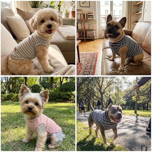3Pack Dog Shirt Cotton Striped T-Shirts Stretchy Comfortable Pet Vest for Puppy and Cat Super Soft Dog Shirts Vest Sleeveless Breathable Basic Clothes for Small Medium Large Boy Girl Dogs