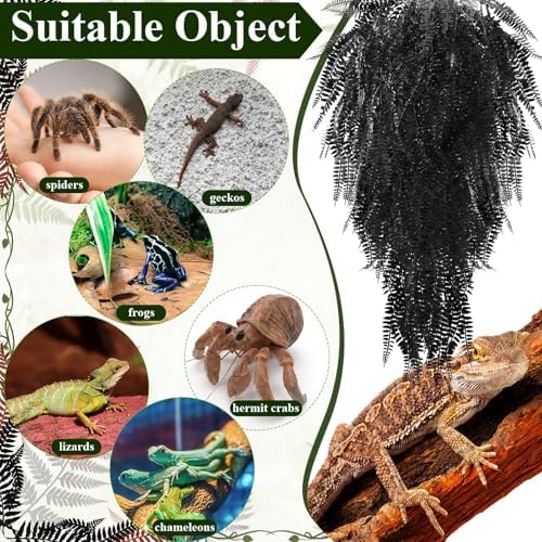 Suncalla 8 Pack Reptile Plants Terrarium Hanging Plant Vine Boston Climbing Terrarium Plant with Suction Cup for Bearded Dragons Lizard Crested Gecko Snake Crab Tank(Vivid Series,3 Colors)
