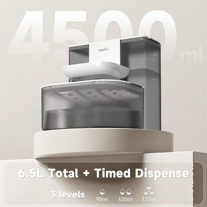 [New Upgrade] Famifit 4.5L+2L Heated Automatic Cat Water Fountain, 4000mAh Battery, Warm Water Option, Timed & Measured Control, Clean Water System, No Filter, Ceramic Bowl, Plug-in Recommended