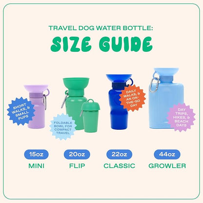 Springer Flip Dog Water Bottle | Portable Drinking Feeder with Foldable Food-Grade Silicone Bowl | One-Hand Squeeze & Leak-Proof | BPA-Free 20oz | Walking, Hiking & Camping | Puppy Essentials
