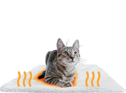 PiuPet® Self Heating Cat Bed 23.5 x 17.7inch - Thermal Self Warming Cat Mat for Indoor & Outdoor Use - Extra Soft Fluffy Blanket, Non-Electric Pad, Non-Slip Bottom, Removable & Washable Cover (White)