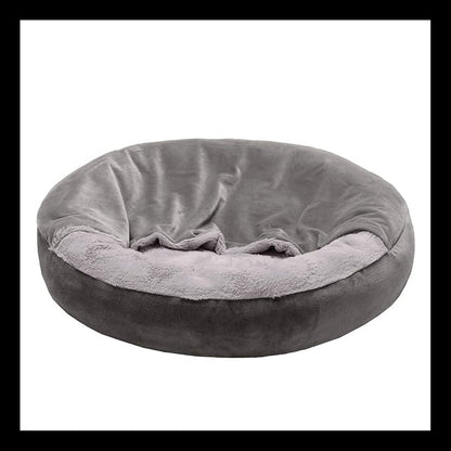Furhaven 24" Round Calming Donut Dog Bed for Indoor Cats & Small Dogs, Washable, For Dogs Up to 20 lbs - Plush Velvet Waves Hooded Donut Bed - Dark Gray, Small