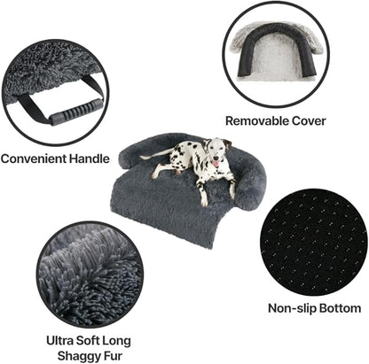Codi Calming Dog Bed for Couch – Anti-Anxiety Sofa Protector Mat for Large Dogs, 41''x37''x6'', Machine Washable, Fluffy & Cozy with Non-Slip Bottom, Dark Grey