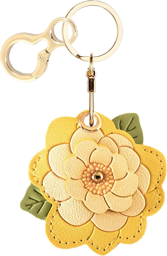 BORKUANA Leather Keychain Holder Case Compatible with AirTag,Cute Protective Cover with Keyring