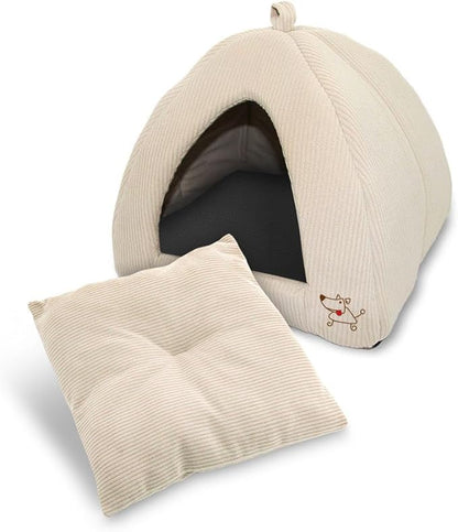 Best Pet Supplies Cat Bed for Indoor Cat, Domed Tent House with Removable Pillow, Covered Cat Cave for Small Dog, Puppies and All Breeds of Cats - Corduroy Beige, 16 x 16 x H:14"