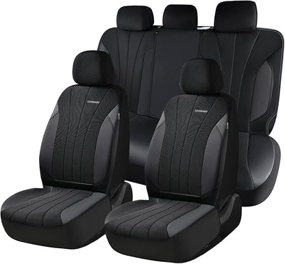 Coverado Car Seat Covers Full Set, Automotive Seat Covers 5-piece, Leather Car Protectors 5 Seats, Black Auto Seat Covers Spill-Proof Design Universal Fit for SUV, Vans, Sedan, Truck