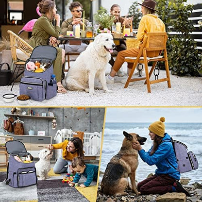 BAGLHER Travel Dog Backpack - Detachable Travel Dog Food Container for Pet Supplies Dog Gear Backpack,Dog Bag for Traveling with 2 Silicone Collapsible Bowls and 2 Food Baskets Purple