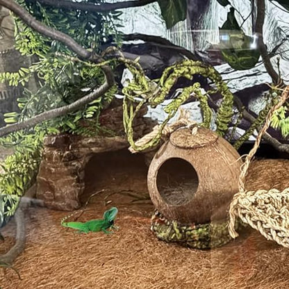 Crested Gecko Coconut Hide Natural Lizard Coco Hut Reptile Hanging Nest Flexible Vine Habitat Decoration Bearded Dragon Terrarium Accessories for Chameleon Tree Frog Snake Hermit Crab