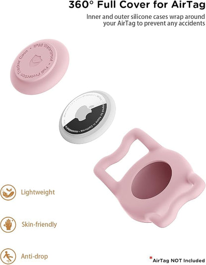 IP68 Waterproof Dog AirTag Holder for Dog Collar, Soft, Stretchy Silicone | Full-Body Protection, Easy Tool-Free Installation, Quiet, No-Dangle Fit, Lightweight, Fits Dog & Cat Collars of All Widths