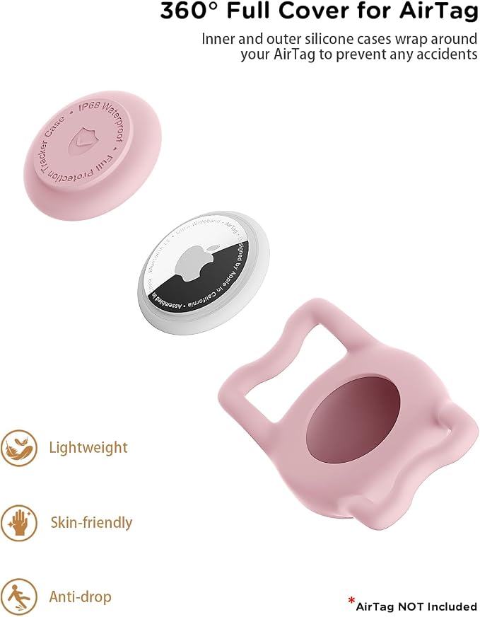 IP68 Waterproof Dog AirTag Holder for Dog Collar, Soft, Stretchy Silicone | Full-Body Protection, Easy Tool-Free Installation, Quiet, No-Dangle Fit, Lightweight, Fits Dog & Cat Collars of All Widths