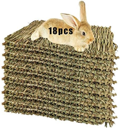 Hamiledyi Rabbit Grass Mat Bunny Natural Straw Woven Bed Chew Toys (18pcs)