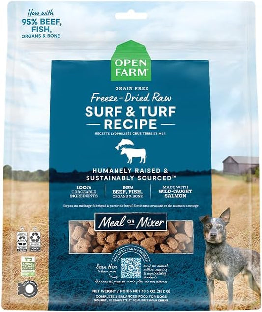 Open Farm Freeze Dried Raw Dog Food, Surf & Turf Morsels, 22oz Bag