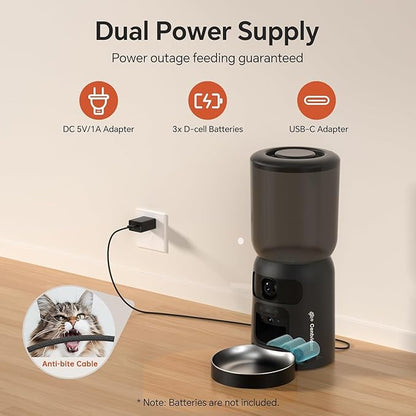 5G WiFi Automatic Cat Feeder with Two Camera: Automatic Pet Feeder with Laser Pointer, Cat Food Dispenser with Night Vision for Multiple Pet, Detachable for Easy Clean -24 Cup -6L Storage