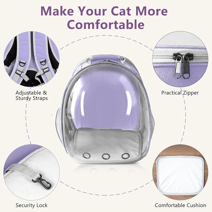 Pet Carrier Backpack Expandable for Cats and Small Dogs, Breathable Anti-Collapse Design, Airline Approved Travel Backpack for Hiking and Outdoor Use (Back Expandable-Purple)
