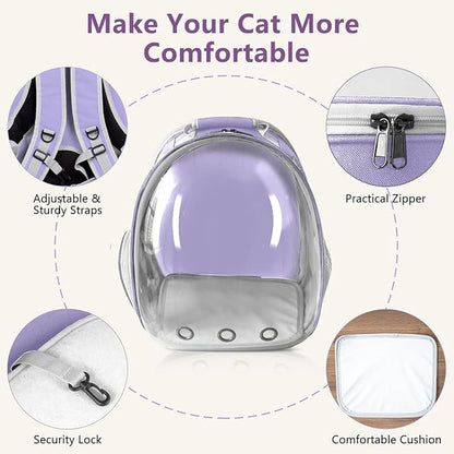 Pet Carrier Backpack Expandable for Cats and Small Dogs, Breathable Anti-Collapse Design, Airline Approved Travel Backpack for Hiking and Outdoor Use (Back Expandable-Purple)