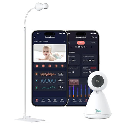 iBaby i20 Contactless Baby Monitor: Track Live Heart Rate, Breathing, Sleep, Movement - Wellness Baby Monitor with Floor Stand - 1080p WiFi Camera, Night Vision, 2-Way Audio, Cry and Safety Alerts