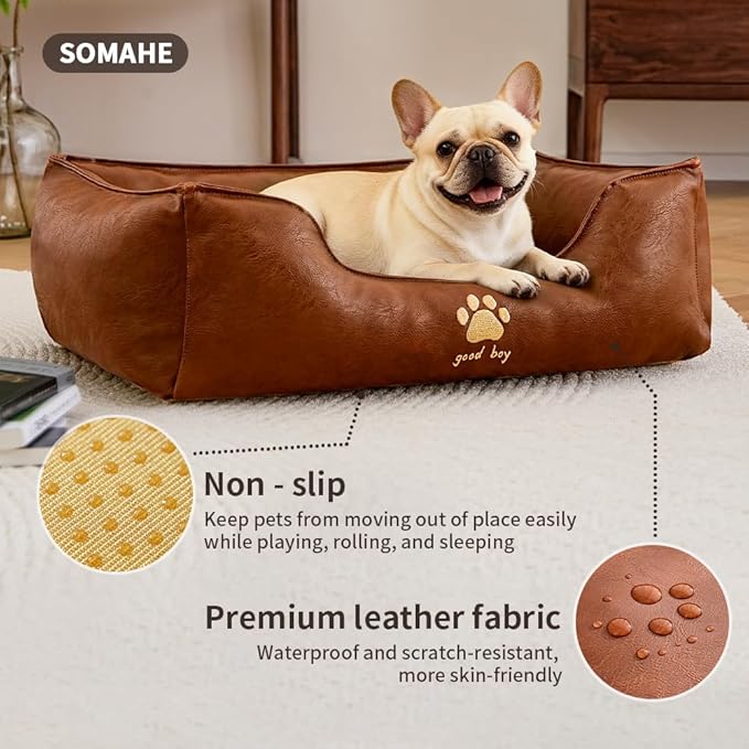Orthopedic Dog Beds for Small Medium Dogs, Waterproof Pet Bed with Sides, Durable Pet Bed Puppy Bed with Anti-Slip Bottom 24 × 18 × 9 inch Brown