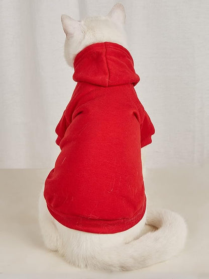 QWINEE Basic Dog Hoodie Sweatshirt Puppy Sweater Warm Cat Costumes Pet Clothes for Chihuahua Puppy Kitten Small Medium Dogs Red Small