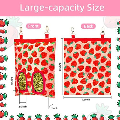 2Packs Large Rabbit Hay Feeder Bag, Upgraded Guinea Pig Hay Feeder with 3 Hooks, Chew Proof Washable Hay Bag for Rabbits Bunny Chinchilla Hamster, Mess Free Grass Holder 2 Holes, 9.8x11.4 Inch