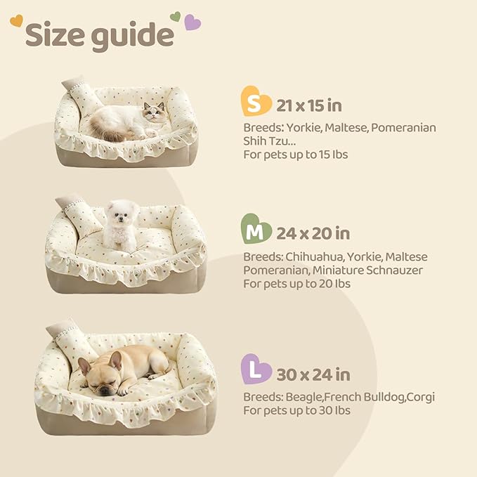 Jiupety Dog Beds for Medium Dogs Cozy & Soft Cat Bed Removable Washable Cat Bed with Slip-Resistant Bottom Pet Beds with Pillow, Beige 30"x24"