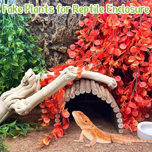 Hamiledyi Reptile Plants for Terrarium Hanging Fake Leaves with Suction Cup