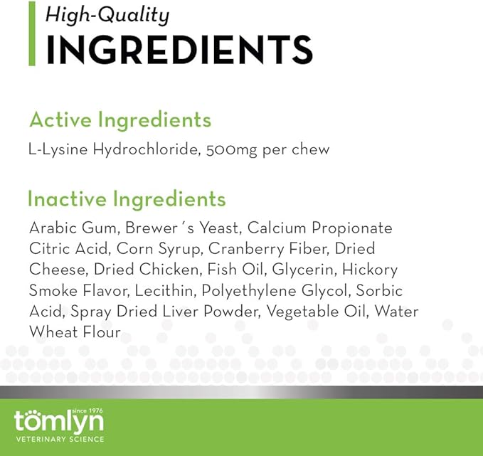 Tomlyn Immune Support Daily L-Lysine Supplement, Fish-Flavored Lysine Chews for Cats and Kittens, 30ct