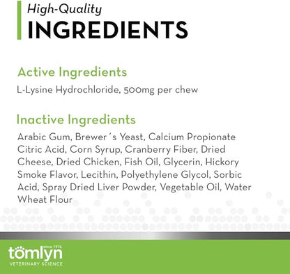 Tomlyn Immune Support Daily L-Lysine Supplement, Fish-Flavored Lysine Chews for Cats and Kittens, 30ct