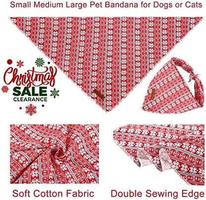 Christmas Dog Bandana - Snowman Triangle Bib Scarf for Girl Boy Dogs, Cotton Pet Kerchief, Cute Red Adjustable Winter Puppy Accessory for Small Medium Large Dogs