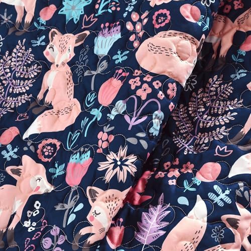 Lush Decor Pixie Fox Sherpa Throw Blanket 50”W x 60" L Navy & Pink - Sherpa Blankets - Toddler Blanket for Bed - Pink Girls Room Decor - Floral Throw