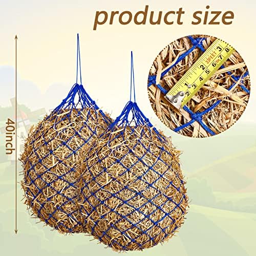 Fabbay 4 Pcs Slow Feed Hay Net Feeder Hay Bag for Horses Slow Feeder 40 Inch Length with 2 Inch Holes Hanging Horse Feed Net for Goat Cattle Equine Stalls Barn Supplies(Blue)