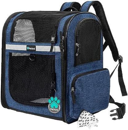 PetAmi Dog Backpack Carrier for Cats, 4-Way Entry Ventilated, 18 lbs, Blue