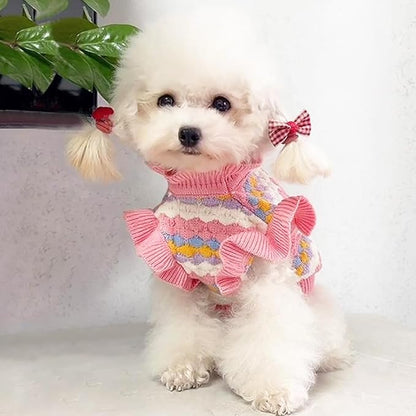 Pink Small Dog Sweater Female, Knitted Cat Sweater, Fall Girl Puppy Clothes, Turtleneck Doggy Cable Knitwear, Warm Pet Clothing for Chihuahua Yorkie Bulldog Teacup (Pink, X-Small)
