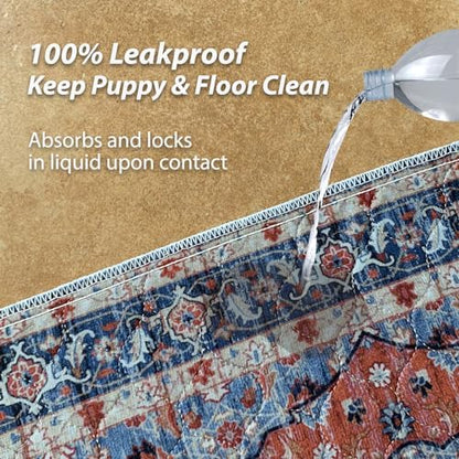 nunubaby Washable Pee Pads for Dogs, Stylish, Non-Slip and Leak-Proof Pee Pads. Reusable Potty Pads for Dogs for Crates and Floors.(Red/Floral,54" x54" )