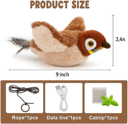 Flappy Bird Cat Toy – Interactive Flapping & Chirping Bird Toy for Cats (No Flying), Indoor Cat Toy for Exercise & Play, Durable Chew Toy, Catnip Toy for Kitten or Small Dogs (Large 9x3")