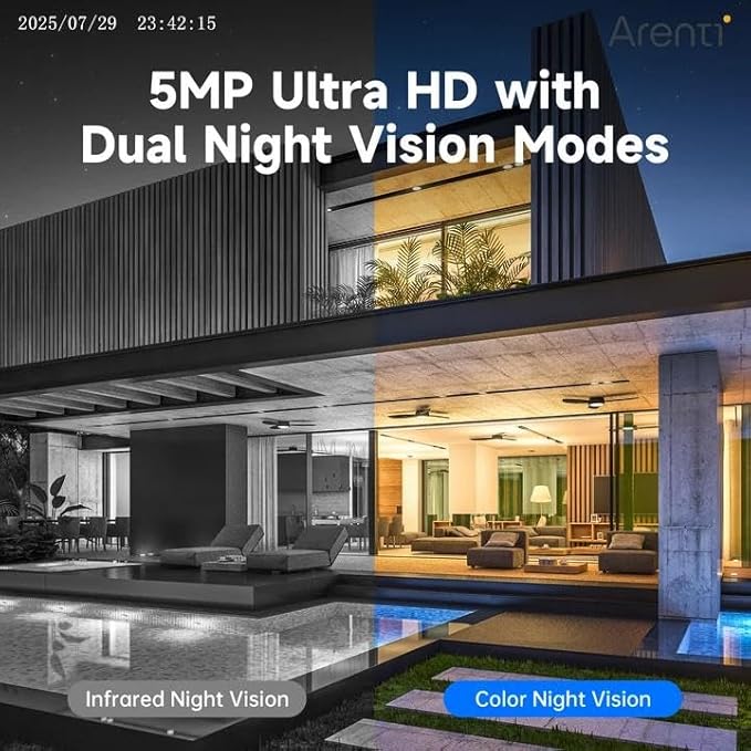ARENTI PoE Security Camera System, 5MP PoE Cameras Outdoor with H.265 8CH NVR for Home Surveillance System, AI Detection, 2 Way Audio, No Subscription, 2TB HDD, 24/7 Recording