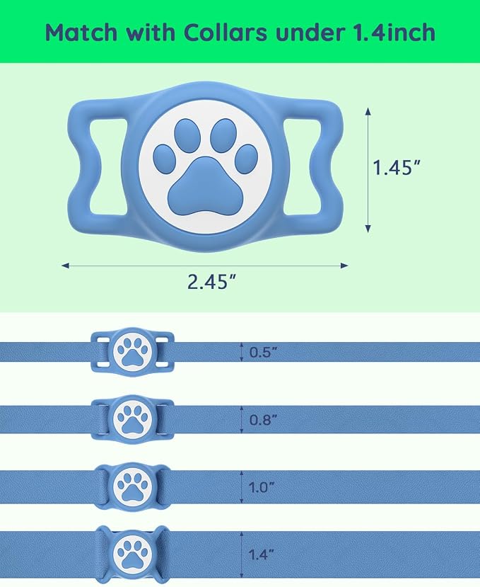 IP68 Waterproof Dog AirTag Holder for Dog Collar, Soft, Stretchy Silicone | Full-Body Protection, Easy Tool-Free Installation, Quiet, No-Dangle Fit, Lightweight, Fits Dog & Cat Collars of All Widths