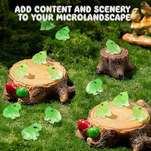 52PCS Luminous Mini Resin Frogs Green Frog Figurines Tiny Frogs for Micro