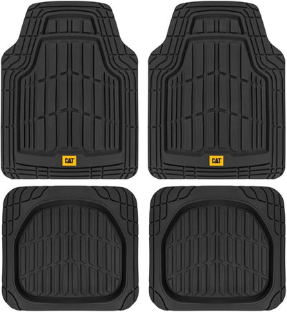CAT PU Leather Seat Covers for Cars – (2) Front Seat Covers with (4) All-Weather Heavy-Duty Floor Mats for Trucks, Cars, & SUVs Combo Set – Car Interior Protection Liners for Car Seats and Floors