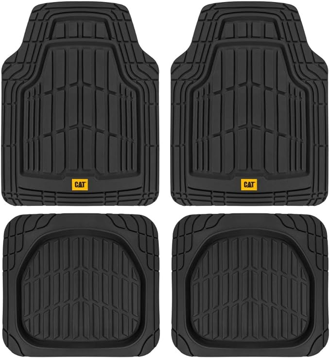 CAT PU Leather Seat Covers for Cars – (2) Front Seat Covers with (4) All-Weather Heavy-Duty Floor Mats for Trucks, Cars, & SUVs Combo Set – Car Interior Protection Liners for Car Seats and Floors